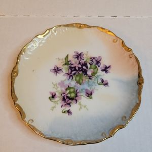 Vintage Brandenburg Plate German Flower W/Gold Trim Purple Violets 6.25".